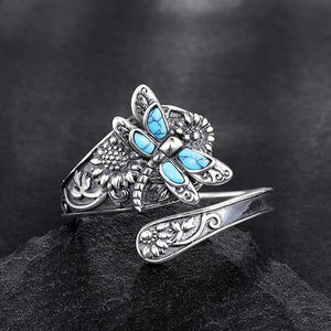 【Bohemian】Turquoise Wrap Ring, Dragonfly and Sunflower Pattern, Simple and Cute, Handmade, Perfect for Gifting, Mother's Day Special Recommendation