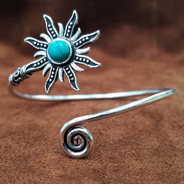 Sterling Silver Turquoise Sun Adjustable Bangle