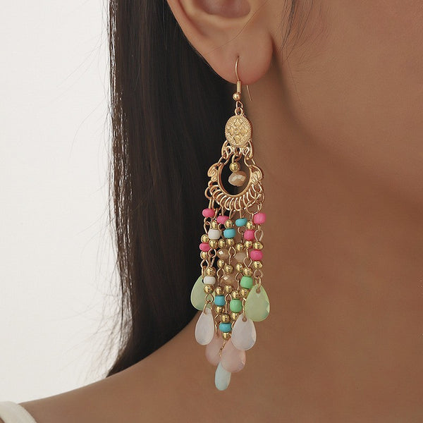 Colorful Water Droplets And Tassel Earrings