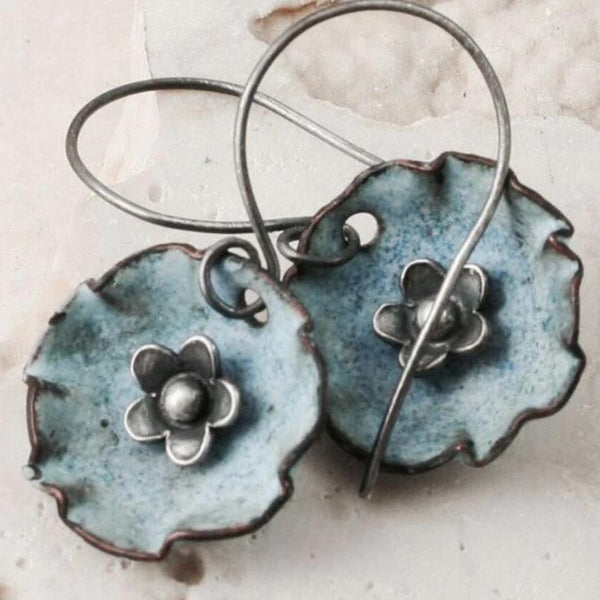 Retro Blue Floral Earrings