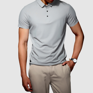 Men's Summer Ice Silk Without Trace Business Lapel Solid Color Simple T-Shirt