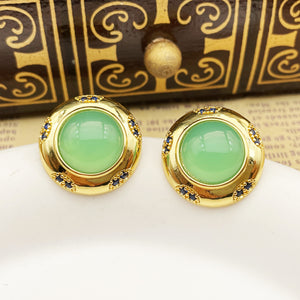 Round inlaid natural stone vintage earrings