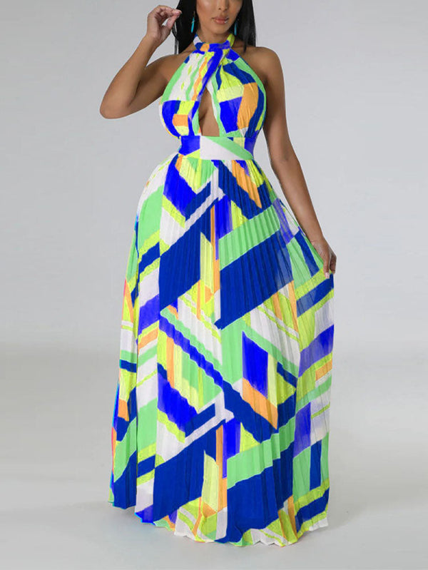 Halter Pleated Maxi Dress