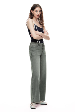 ONESO Army Green Mid Rise Wide Leg Jeans