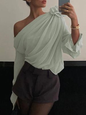 One Shoulder Pleated Asymmetrical T-shirt