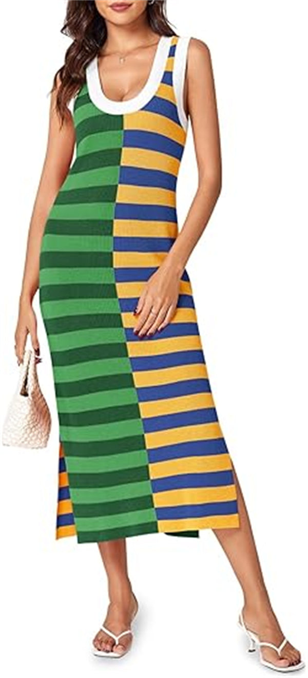 Womens Summer Striped Dress Sleeveless