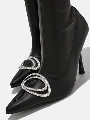 Rhinestone Decor PU Leather Boots