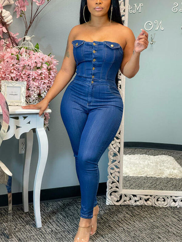 Strapless Denim Jumpsuit