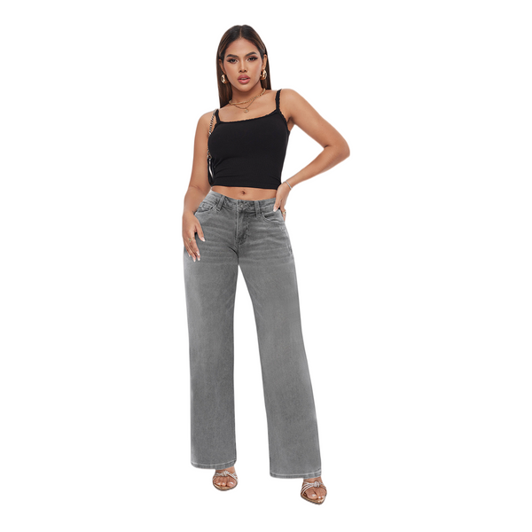 ONESO BBL Wide Leg Jeans for Women Stretchy Mid Low Rise Butts Lifting Baggy Jeans Trendy Loose Fit Cute Mom Jeans