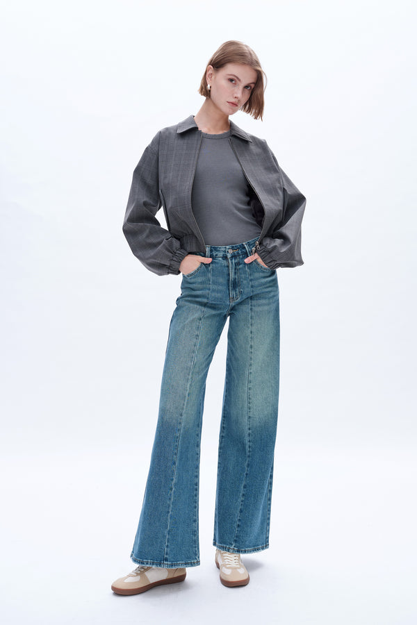 Women High Rise Stretch Wide Leg Vintage Lyocell Comfy Jeans BYW8141