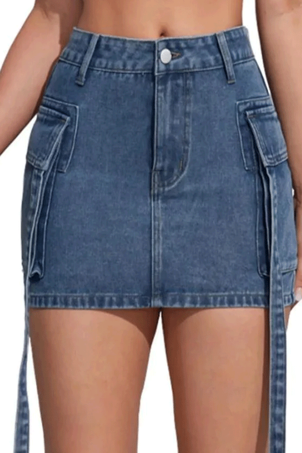 Summer Low Waisted Short Denim Skirt with Pockets