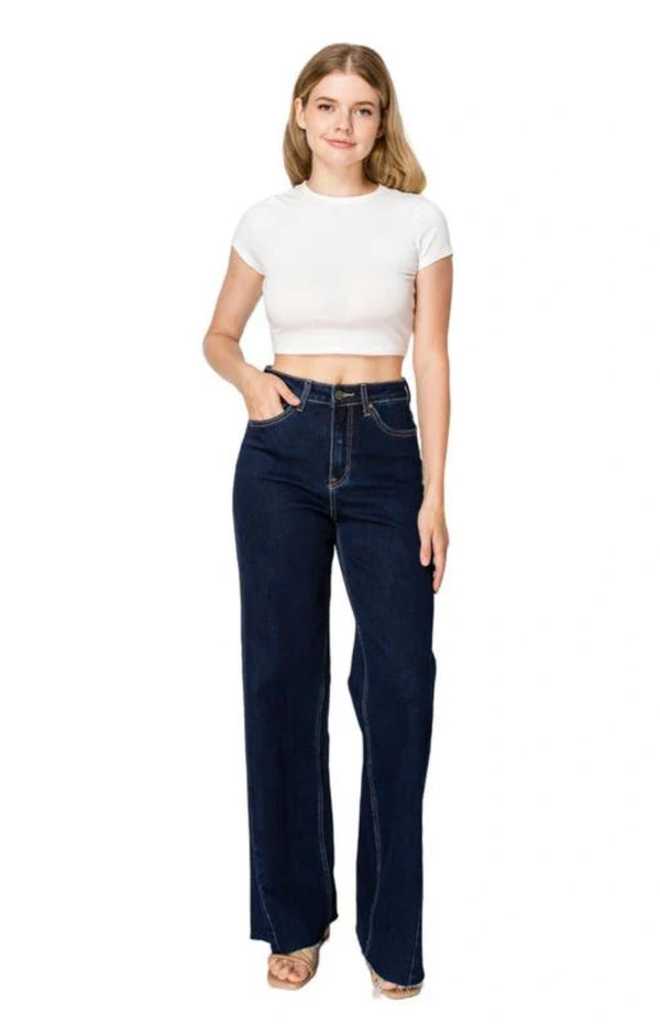 High Rise Wide Leg Jeans Deep Wash Plus Size