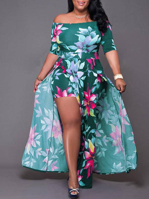 Floral Print Cold Shoulder Slit Dress