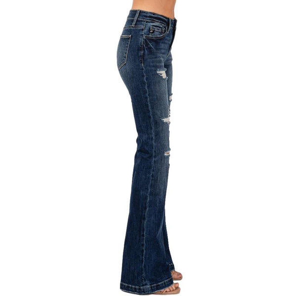 Mid Rise Ripped Flared Jeans with Wide Leg GP3003