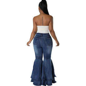 Denim High Waist Ruffle Flare Jeans