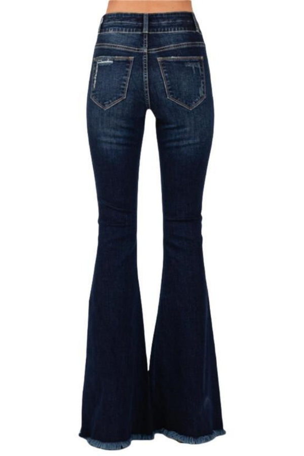 Mid Rise Distressed Flared Jeans