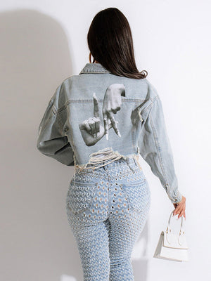 Printed Short Denim Jacket