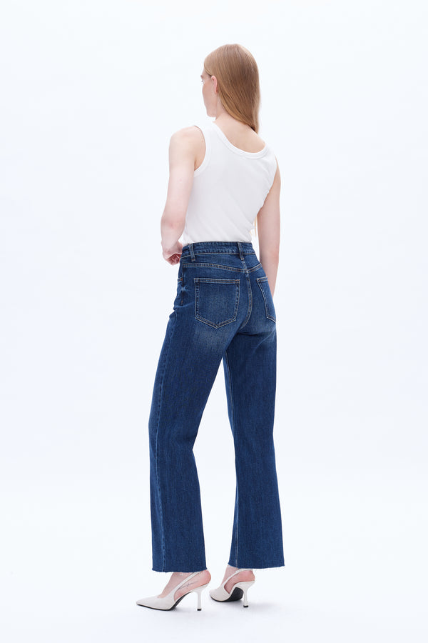 Women High Rise Stretch Wide Leg Jeans BYW8066