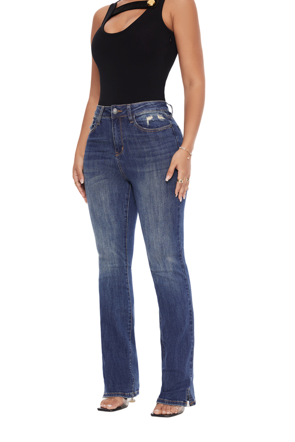 Women High Waisted  Stretch Slit Bootcut Jeans JB88290-R