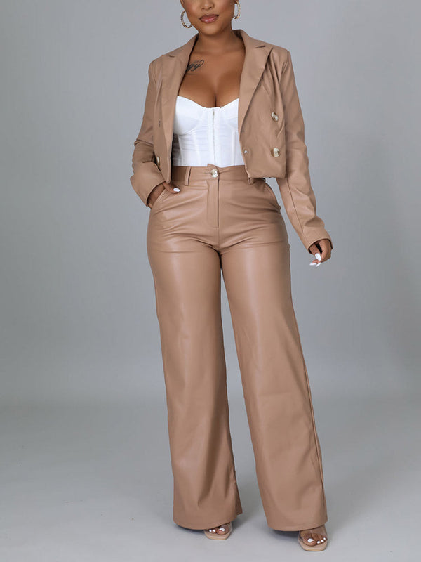 Leather Crop Jacket & Pants Set