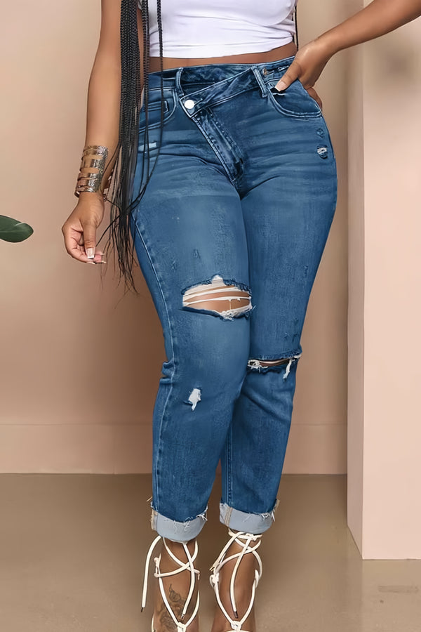 Ripped High Waist Slim Jeans