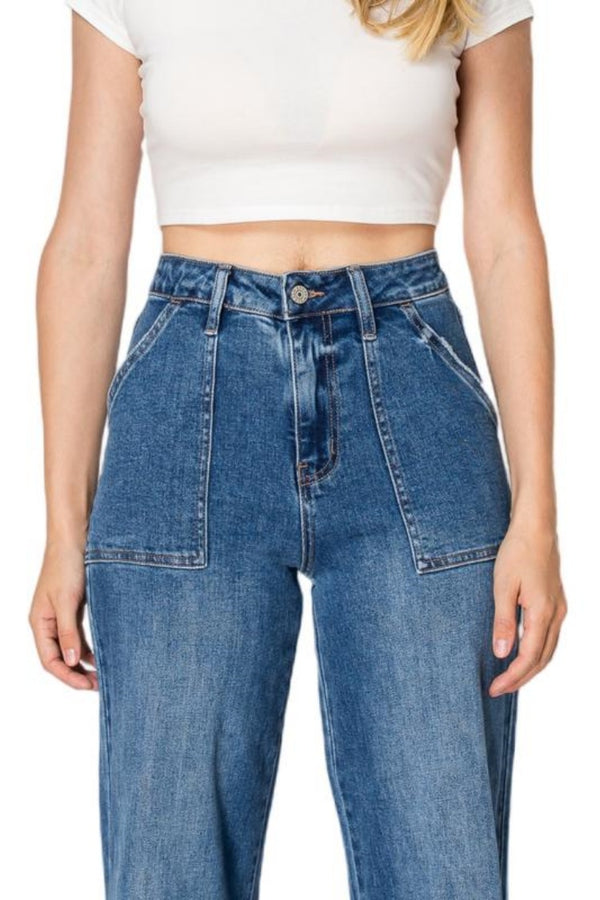 Utility Patch Pocket High Rise Wide Leg Jeans