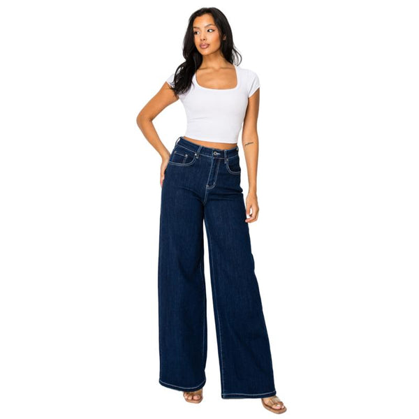 Women High Rise Stretch Wide Leg Baggy Y2K 90s Style Jeans SH25F014