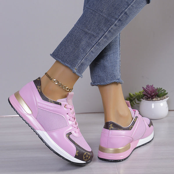 Round Toe Muffin Leather Patchwork Sneakers