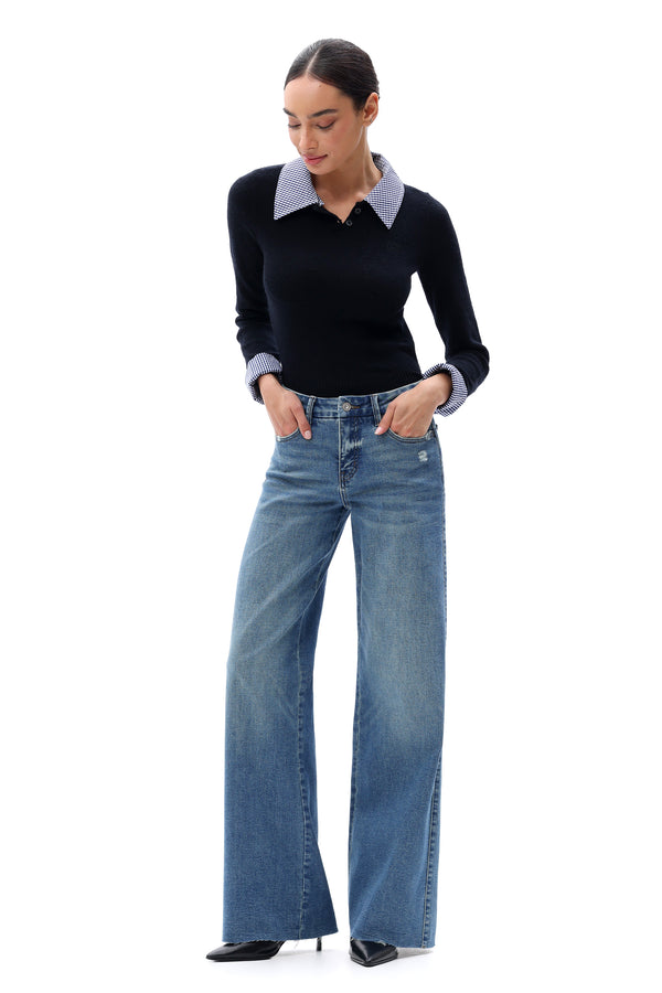ONESO Women Retro Mid Rise Wide Leg Jeans