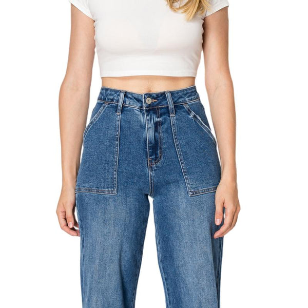 Utility Patch Pocket High Rise Wide Leg Jeans BYW8103