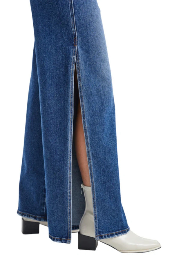 High Rise Stretch Wide Leg Side Slit Grinding Jeans