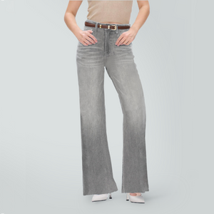 ONESO High Waist Stretchy Wide Leg BBL Jeans for Women Basic Straight Denim Pants Raw Hem Underwear Trouser