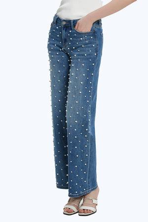 ONESO Wide Leg Mid-Low Rise Baggy Jeans for Women Distressed Pants Stretchy Bottom Lady Basic Comfortable Denim