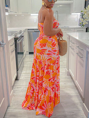 Printed Strapless Maxi Dress