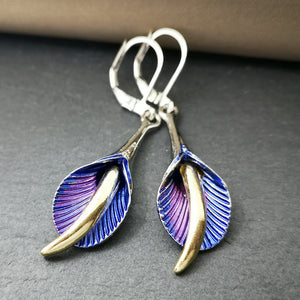 Blue Horseshoe Lotus Earrings