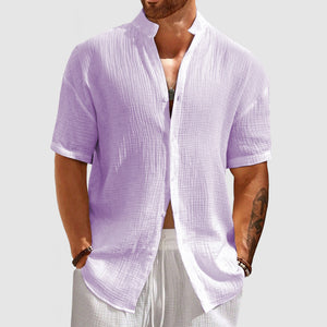 Men's Casual Pleated Textured Short Sleeve Shirt