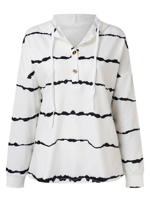 Drawstring Striped Long Sleeve Hoodie