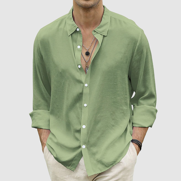 Men's summer casual button-up shirt long sleeve solid color holiday shirt