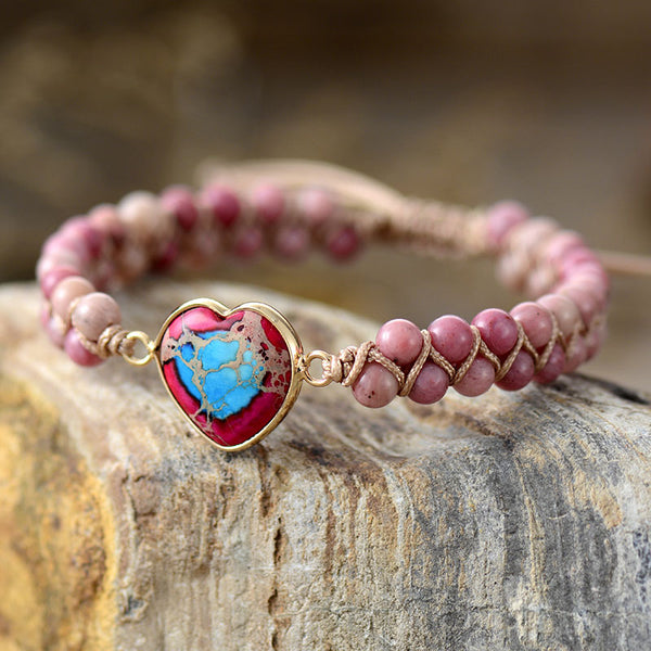 Emperor Stone Peach Heart Double Layer Woven Bracelet