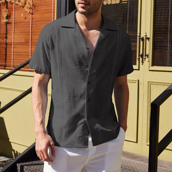 Mens Cotton Linen Casual Cuban Short Sleeve Beach Shirt