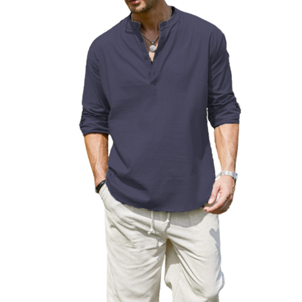 Men's Cotton Linen Casual Long Sleeve Shirt