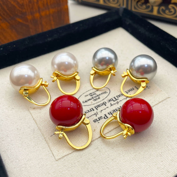 Vintage red pearl elegant earrings for women