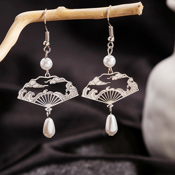 Ethnic Auspicious Cloud Fan Tassel Earrings