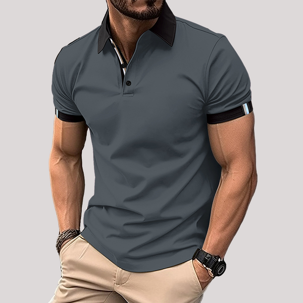 Men's Casual Cotton Colorblock Lapel Polo Shirt