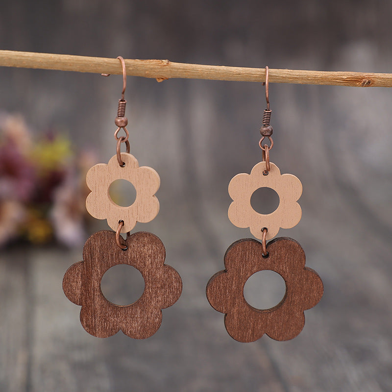 Double layer splicing wooden earrings