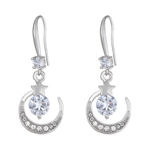 Diamond Studded Star And Moon Earrings