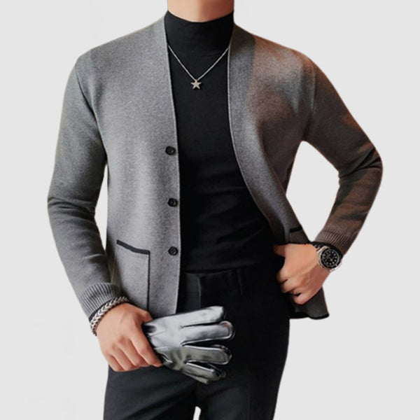 Men's Elegant V-Neck Contrasting Knitted Cardigan NEW