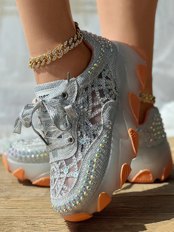 Rhinestone Mesh Sneakers