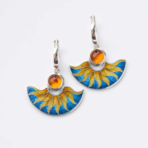 Fan-shaped Enamel Earrings