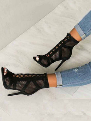 Lace-up Stiletto Mesh Boots